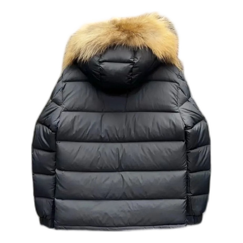 Moncler Fur-Trim Hooded Short Down Puffer Jacket - Black