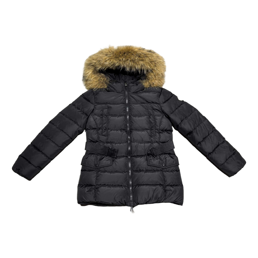 Moncler Four-Pocket Belted Fur-Trim Down Puffer Jacket - Black