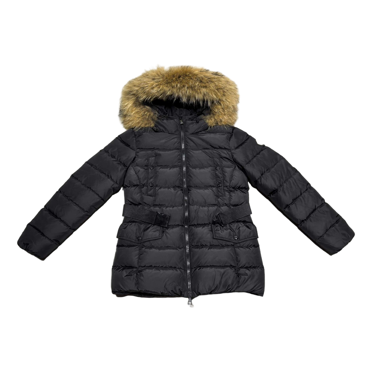 Moncler Four-Pocket Belted Fur-Trim Down Puffer Jacket - Black