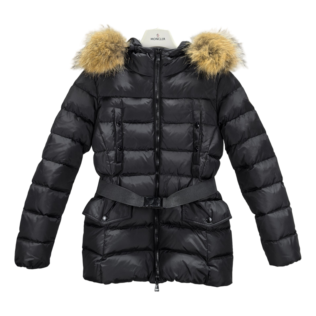 Moncler Four-Pocket Belted Fur-Trim Down Puffer Jacket - Black