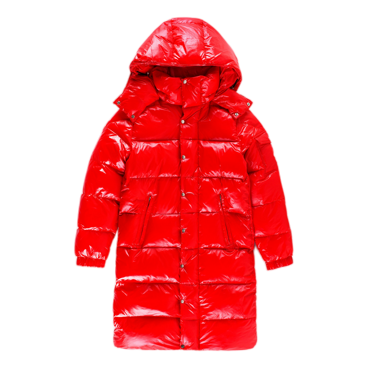 Moncler Hanoverian Glossy Hooded Long Down Puffer Coat - Red
