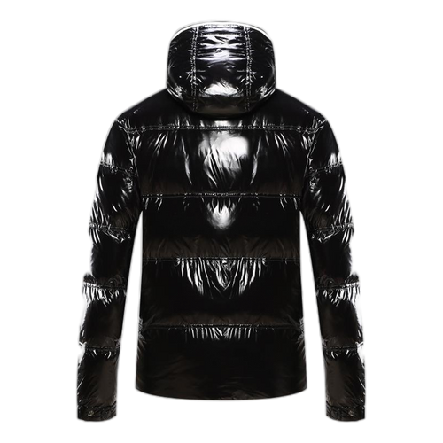 Moncler Contrast-Trim Glossy Hooded Down Puffer Jacket
