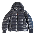 Moncler Logo-Zip Glossy Hooded Down Puffer Jacket - Navy