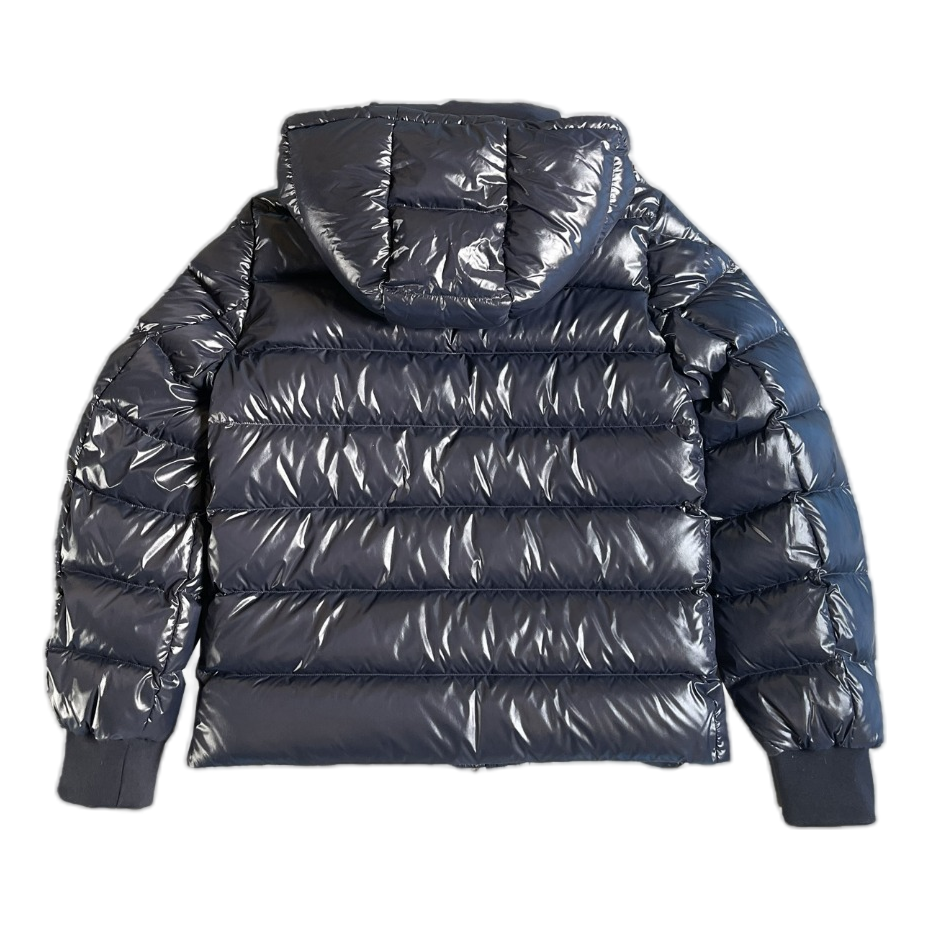 Moncler Logo-Zip Glossy Hooded Down Puffer Jacket - Navy