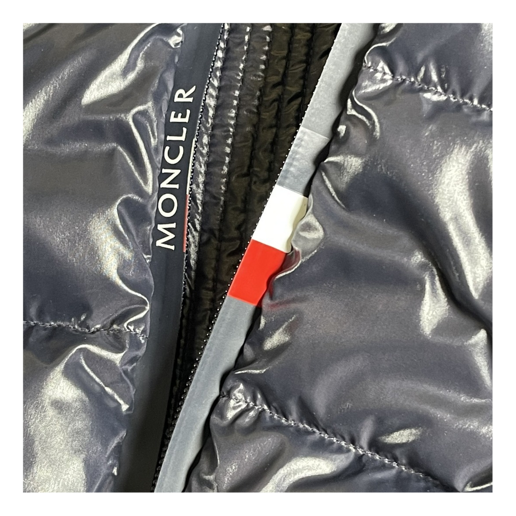 Moncler Logo-Zip Glossy Hooded Down Puffer Jacket - Navy
