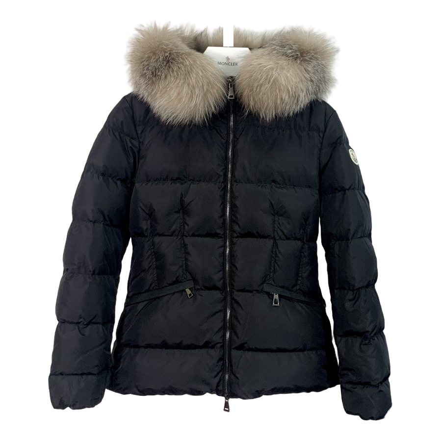 Moncler Cinched-Waist Fur-Trim Hooded Down Puffer Jacket - Black