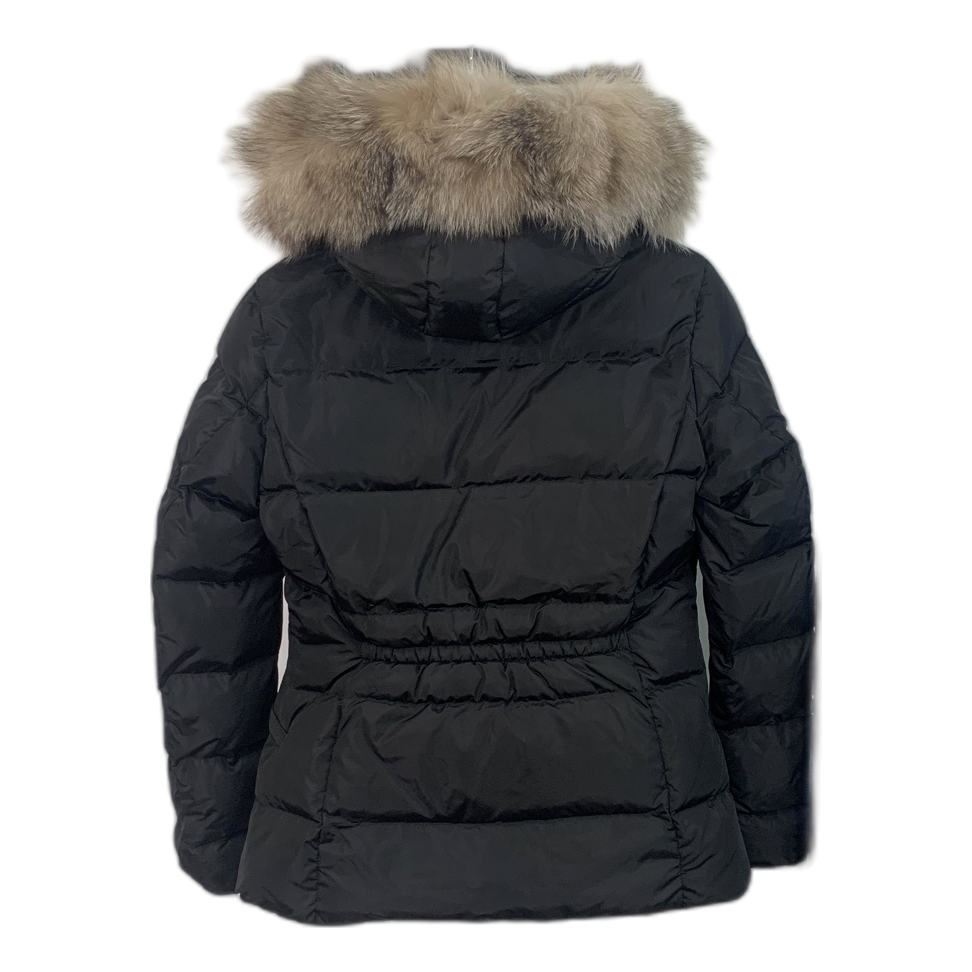 Moncler Cinched-Waist Fur-Trim Hooded Down Puffer Jacket - Black