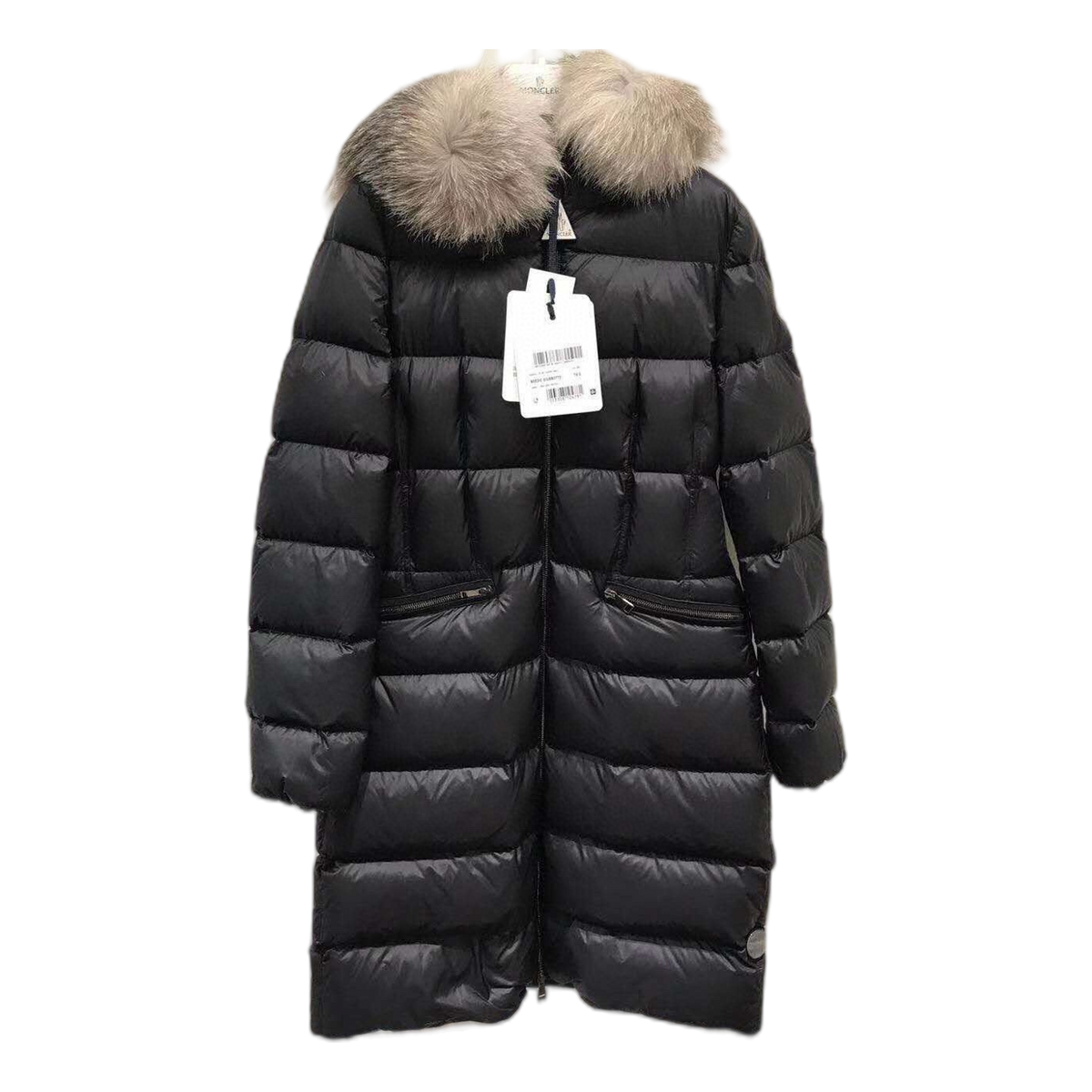 Moncler Four-Pocket Fur-Trim Hooded Long Down Coat - Black