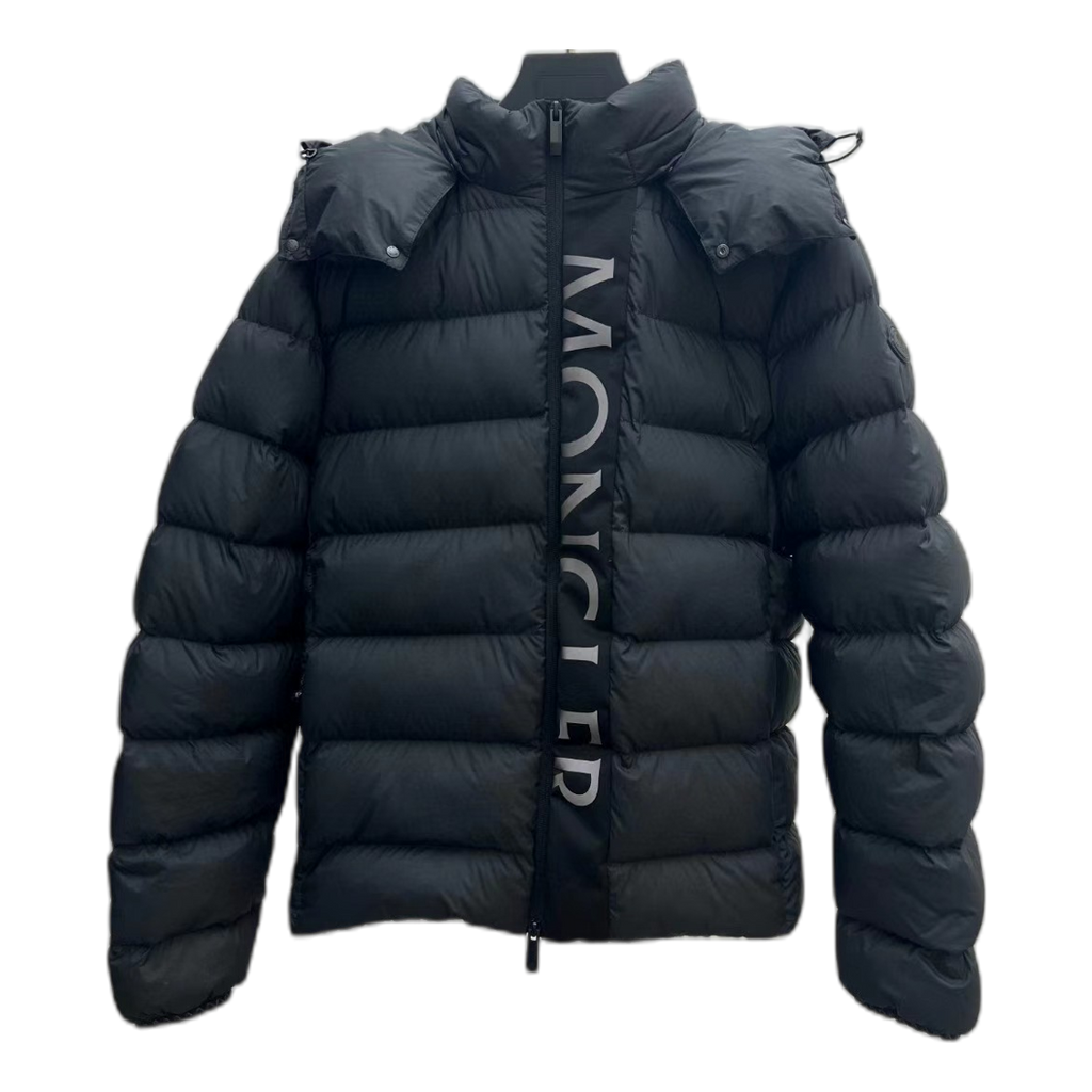 Moncler Vertical-Logo Snap-Front Down Puffer Jacket - Black