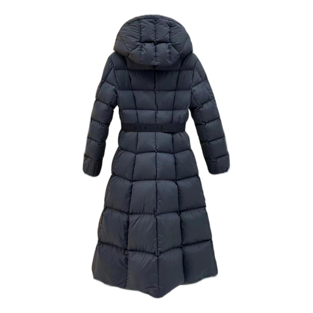Moncler Fitted Long Down Puffer Coat with Drawstring Hood - Black
