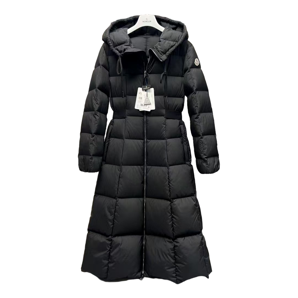 Moncler Fitted Hooded Long Down Puffer Coat - Black