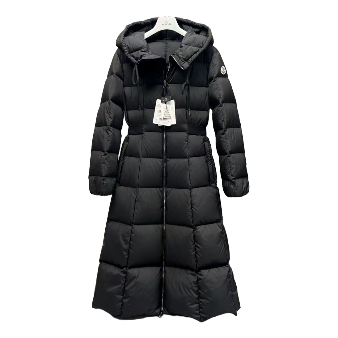 Moncler Fitted Hooded Long Down Puffer Coat - Black