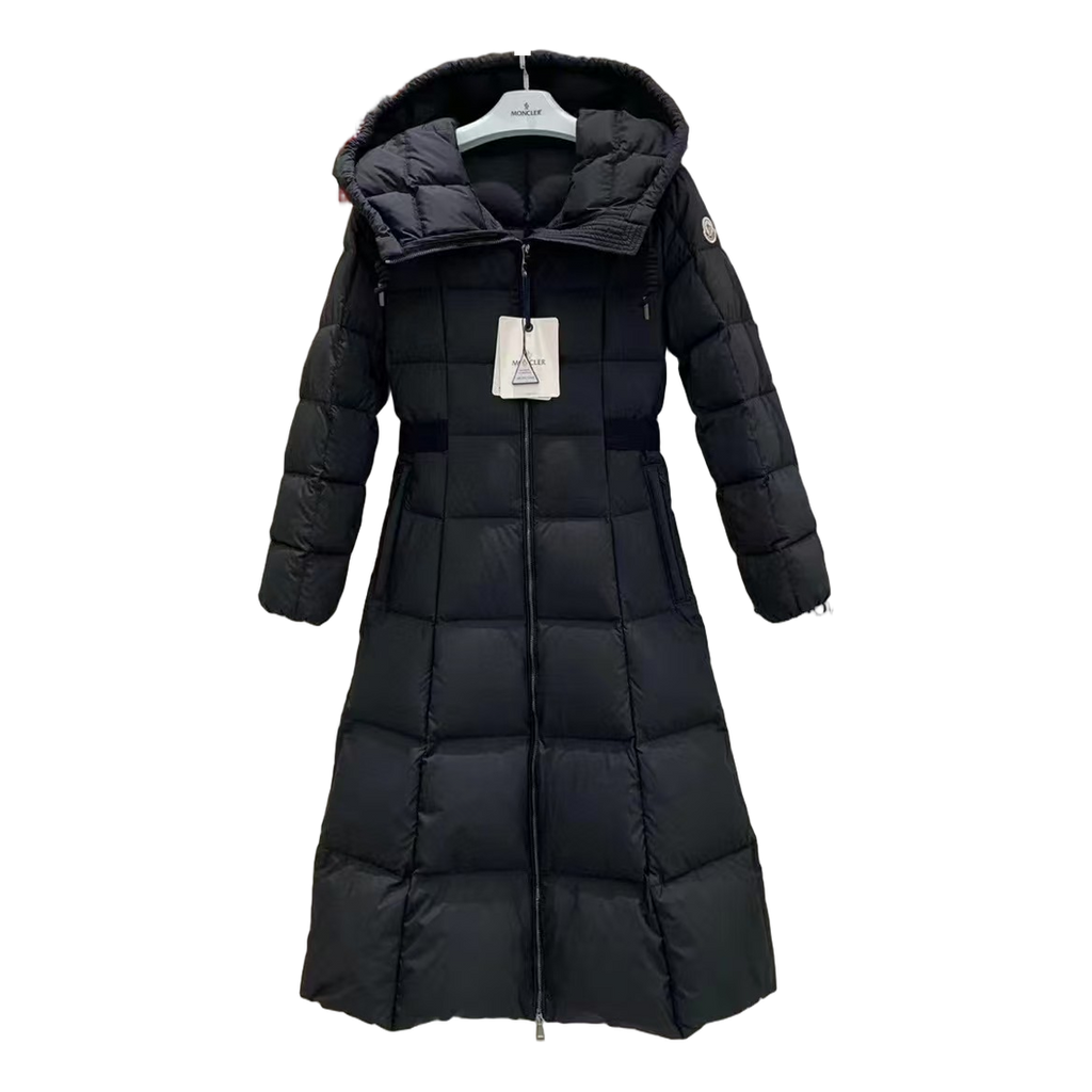 Moncler Fitted Hooded Long Down Puffer Coat - Black