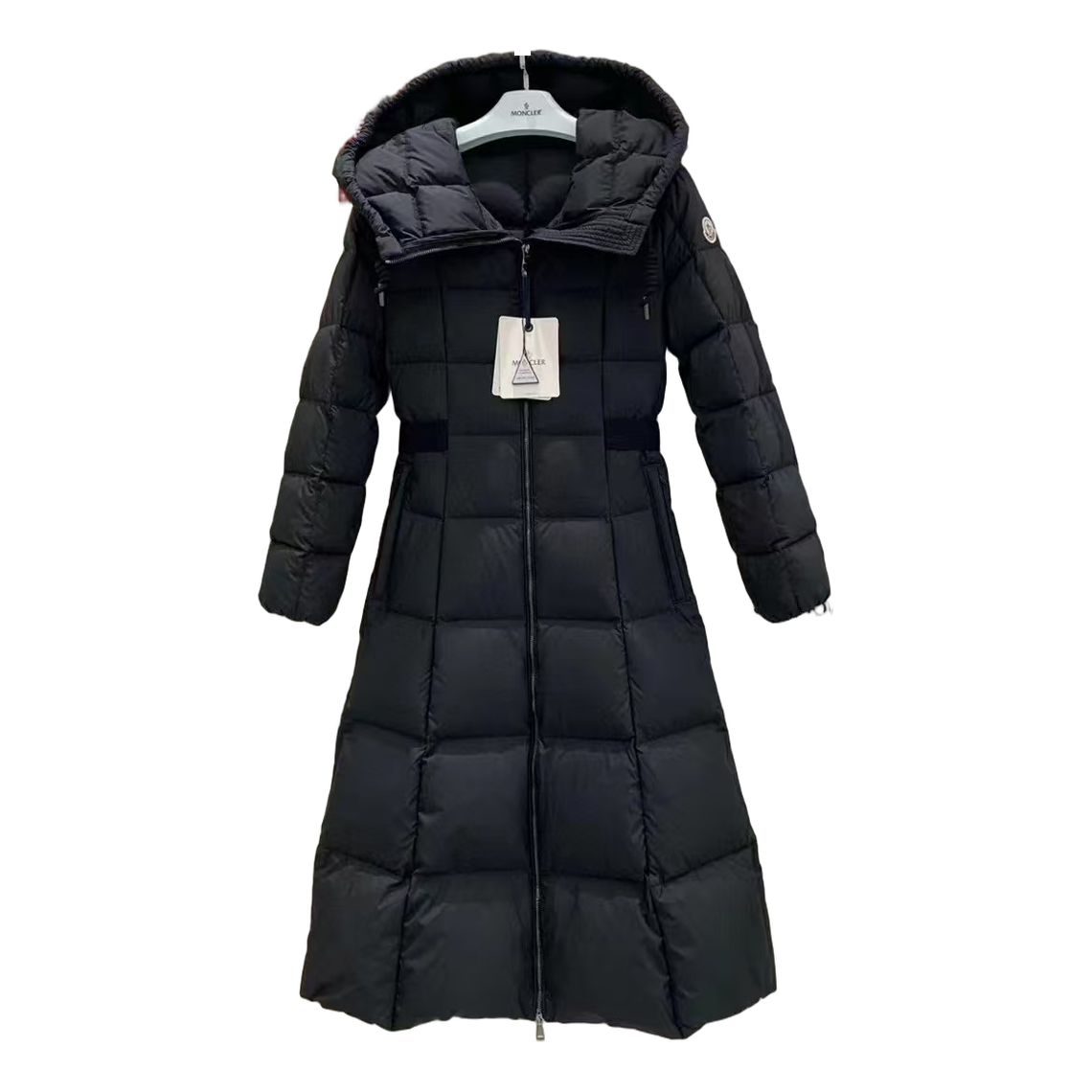 Moncler Fitted Hooded Long Down Puffer Coat - Black