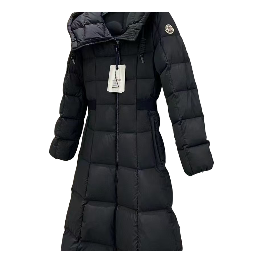 Moncler Fitted Hooded Long Down Puffer Coat - Black