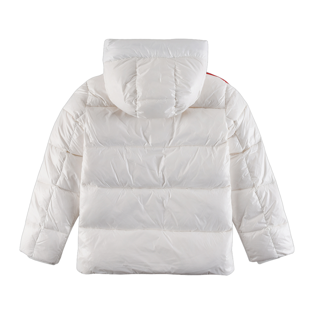 Moncler Tricolour Sleeve-Stripe Hooded Down Jacket - White