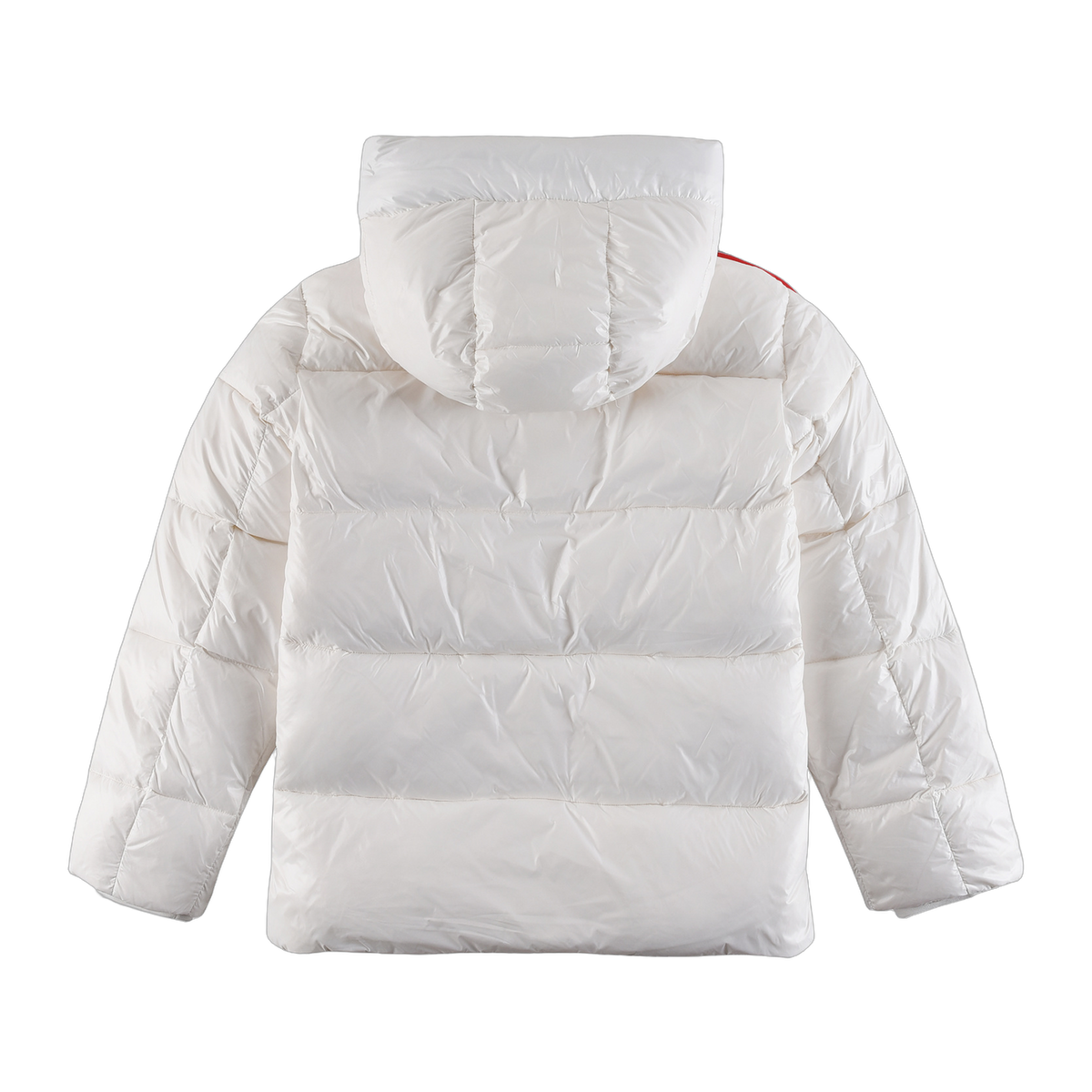 Moncler Tricolour Sleeve-Stripe Hooded Down Jacket - White