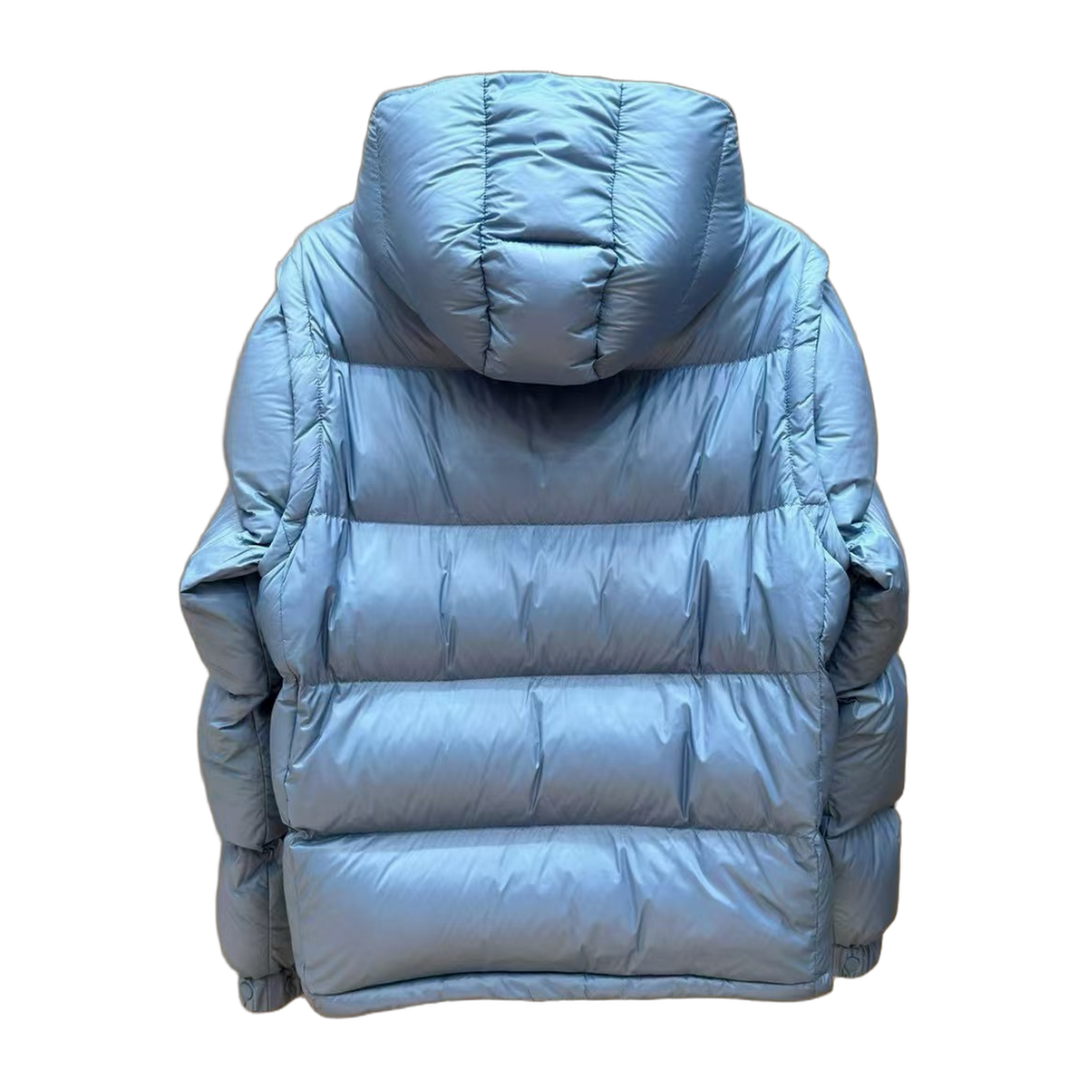 Moncler Orange-Badge Hooded Down Puffer Jacket in Ice Blue