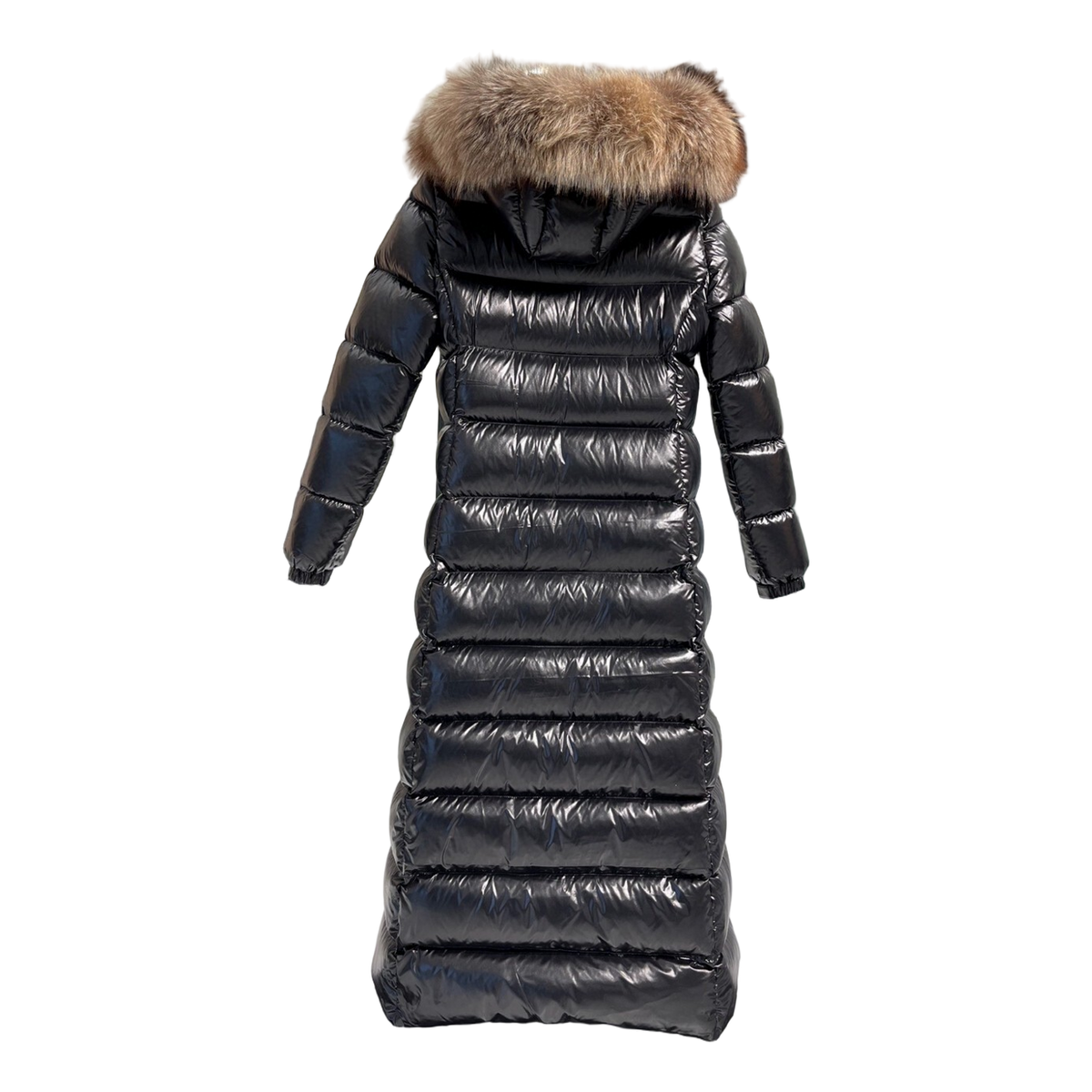 Moncler Glossy Fur-Trim Hooded Long Down Puffer Coat