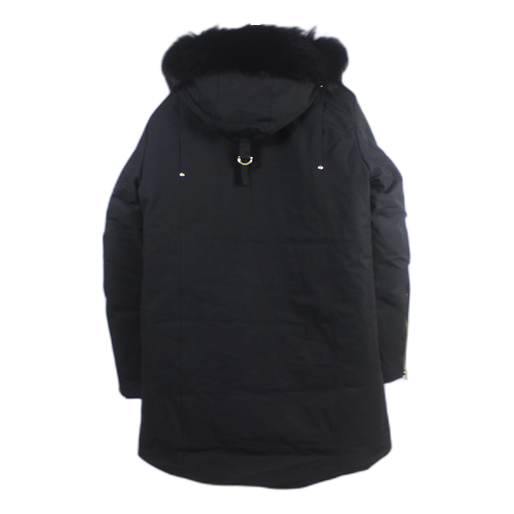 Moose Knuckles Stag Lake Gold-Trim Fur-Hood Parka in Black