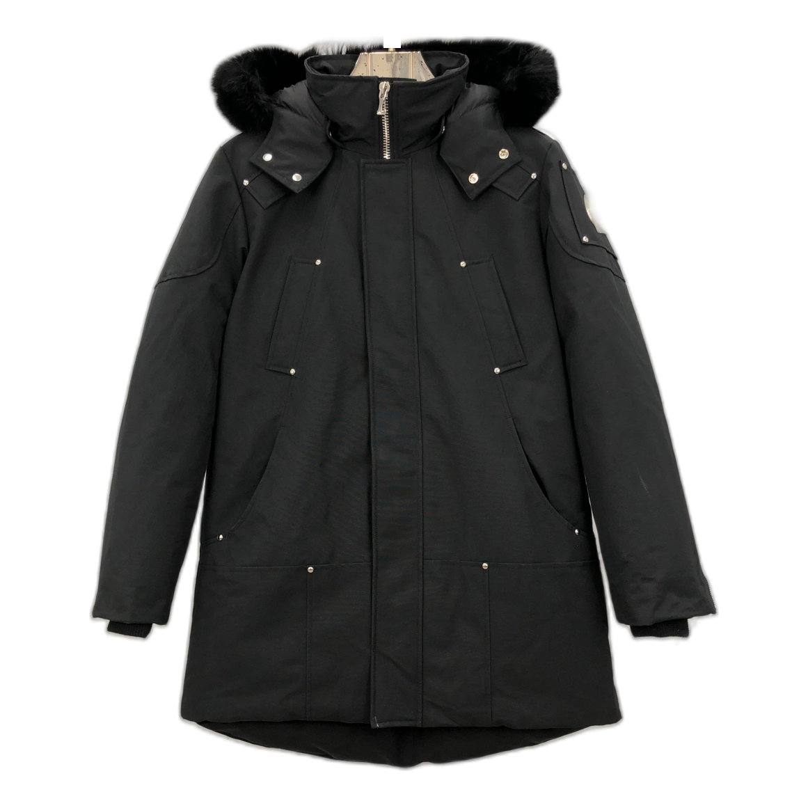 Moose Knuckles Curved-Hem Fur-Trim Hooded Down Parka - Black