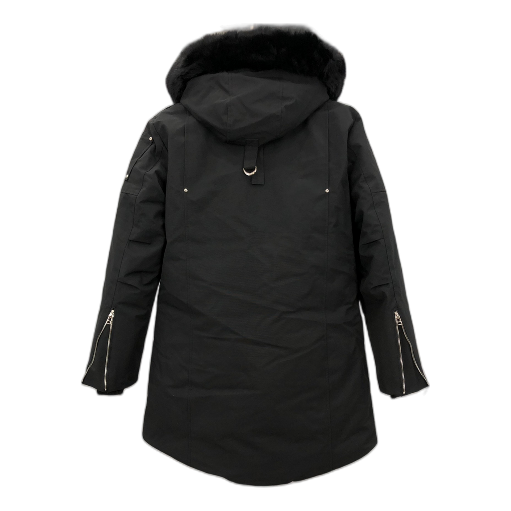 Moose Knuckles Curved-Hem Fur-Trim Hooded Down Parka - Black