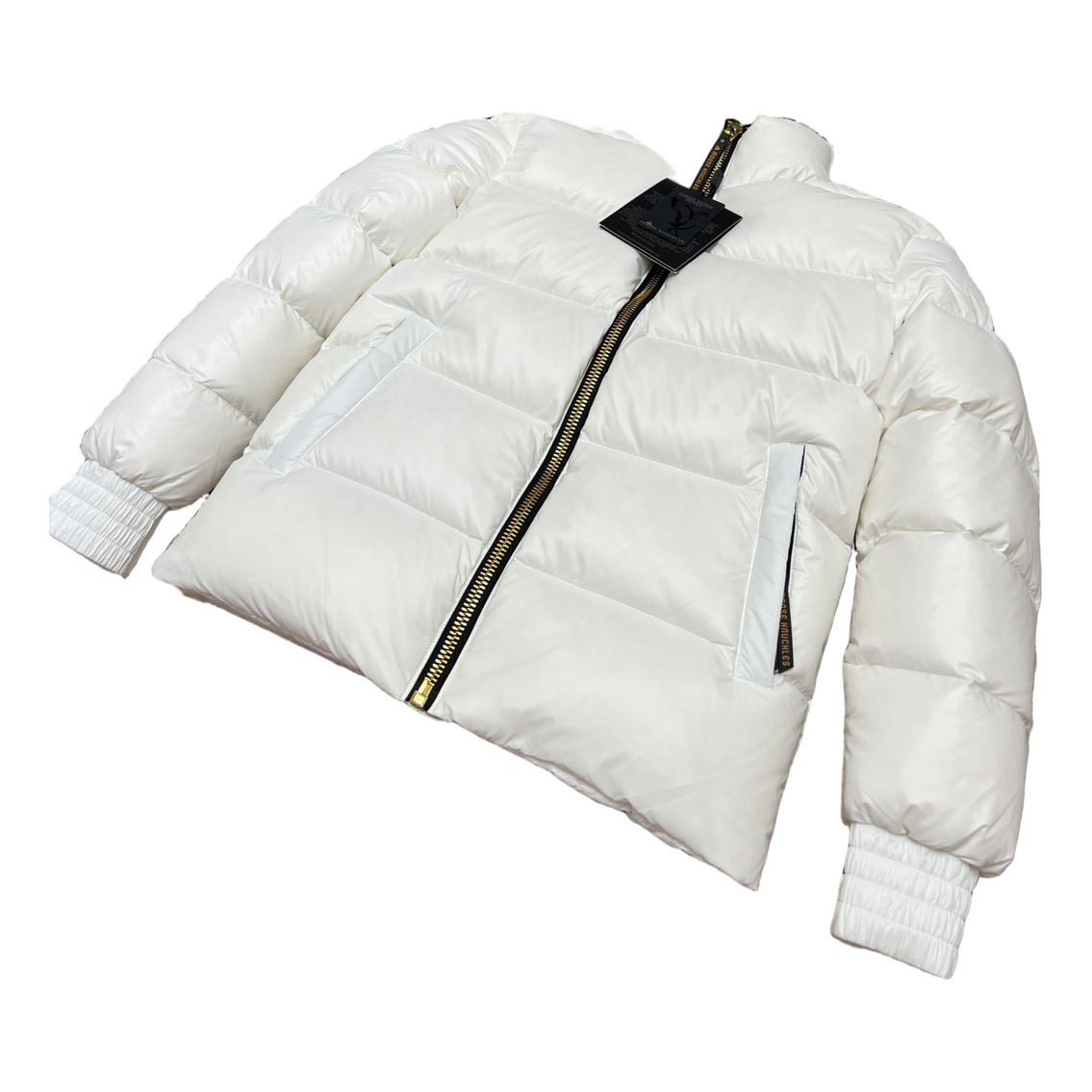Moose Knuckles Logo-Zip Quilted Down Bomber Jacket - Off White
