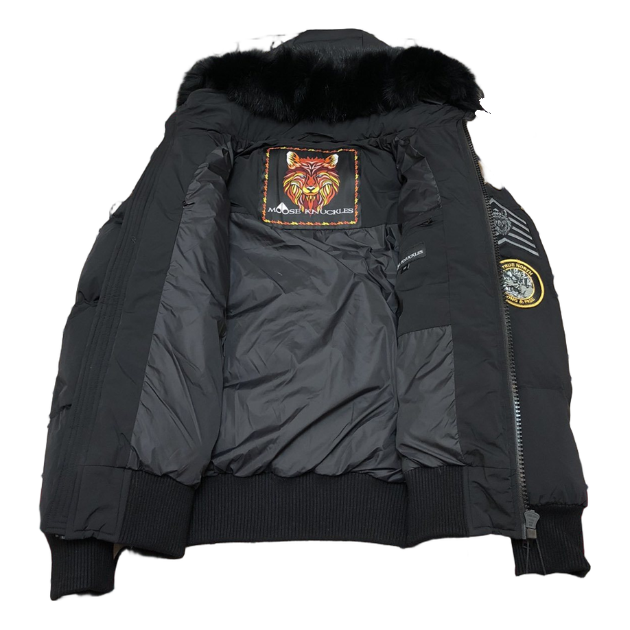 Moose Knuckles Patch-Detail Hooded Bomber in Black