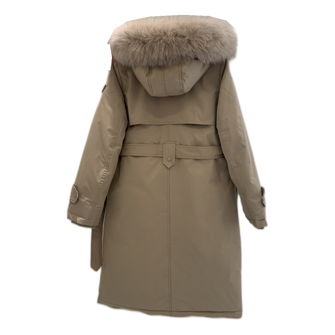 Prada Belted Faux Fur-Trim Hooded Coat - Beige