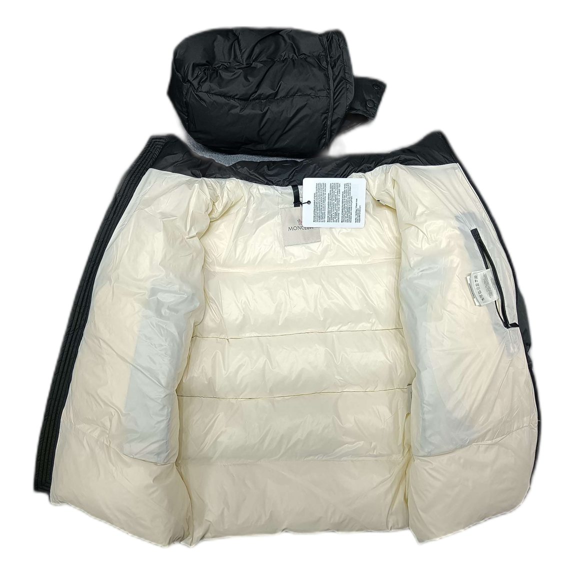 Moncler Contrast-Lined Logo-Hood Down Puffer Jacket - Black