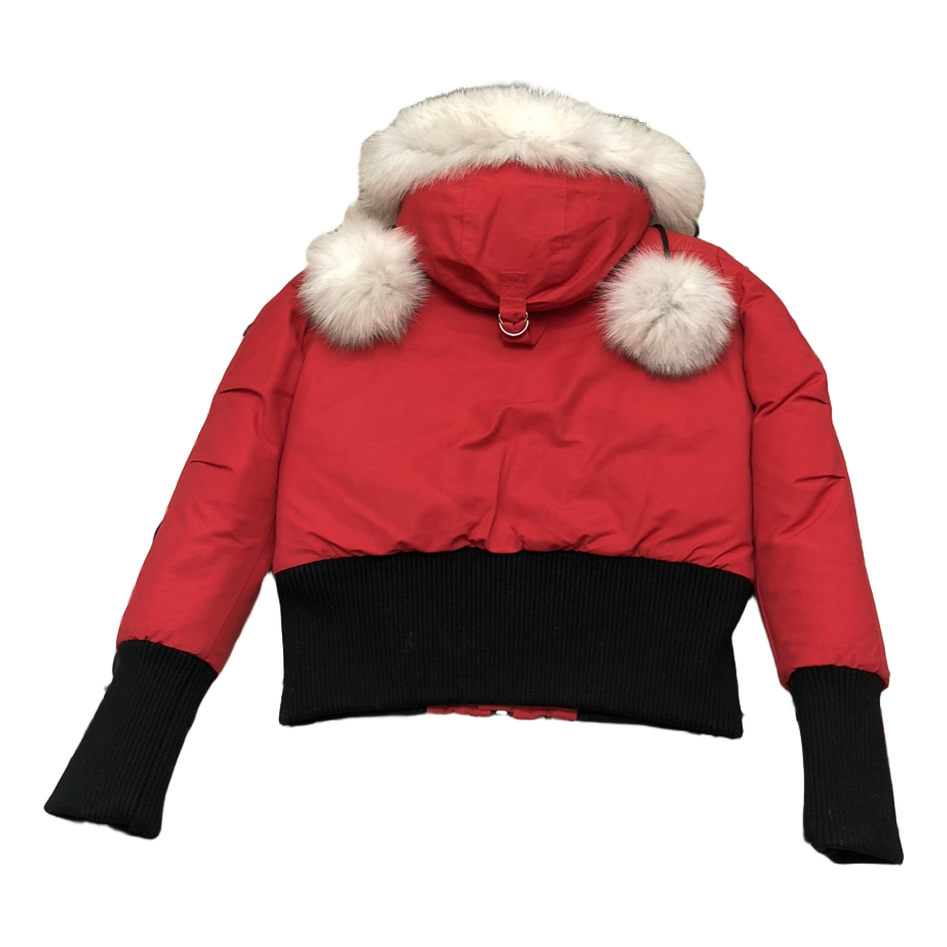 Moose Knuckles Debbie Pom-Pom Hooded Down Bomber Jacket - Red