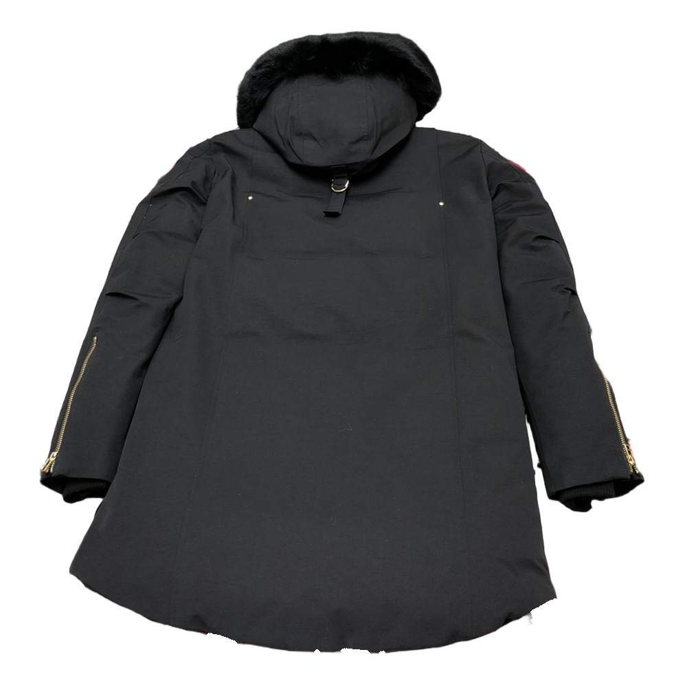Moose Knuckles Gold-Lined Fur-Trim Long Down Parka - Black