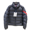 Moncler Tricolour Sleeve-Band Stand-Collar Down Jacket - Navy