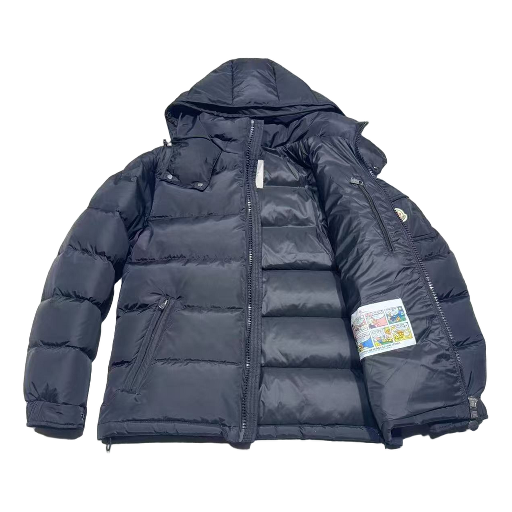 Moncler Hooded Down Puffer Jacket with Sleeve Pocket in Navy