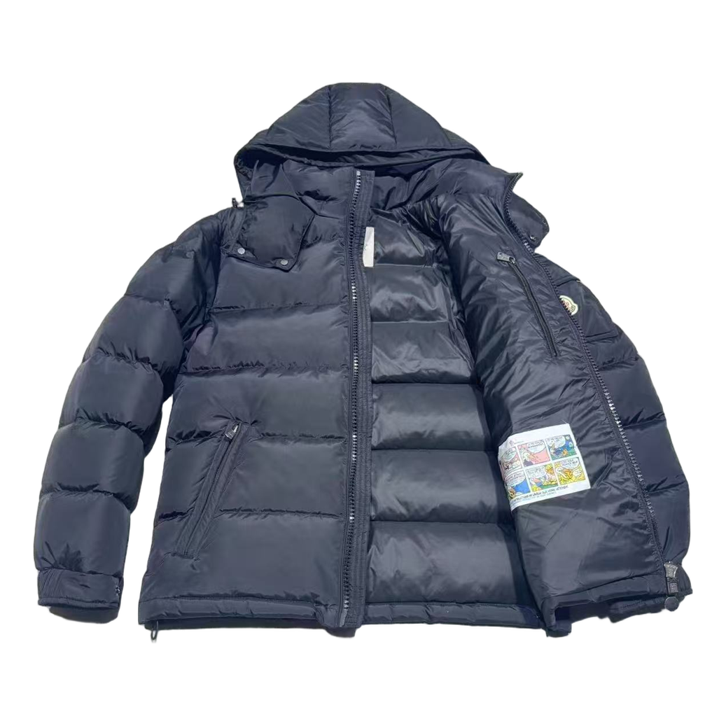 Moncler Hooded Down Puffer Jacket with Sleeve Pocket in Navy