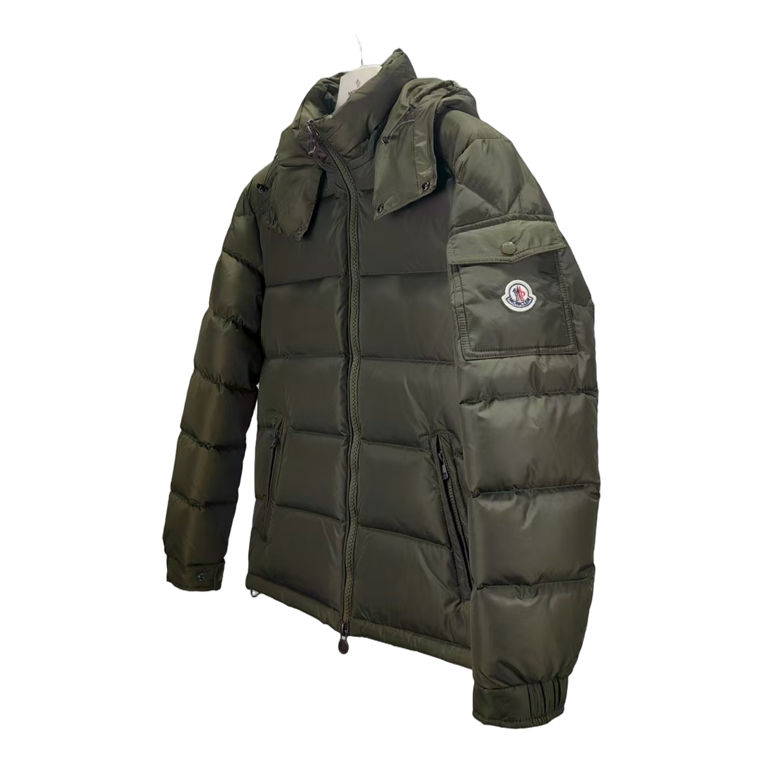 Moncler Maya Matte Hooded Down Puffer Jacket in Olive Green