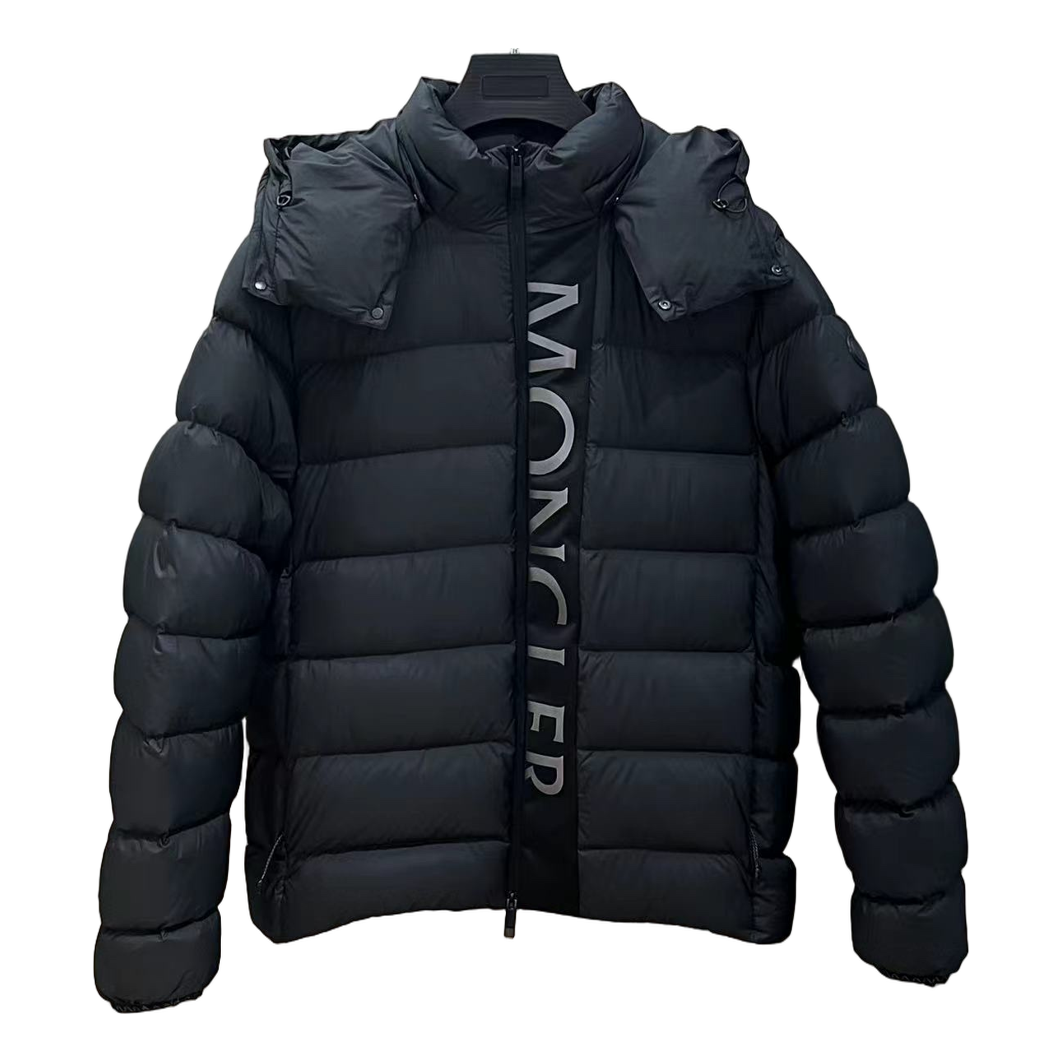 Moncler Vertical-Logo Hooded Down Puffer Jacket - Black