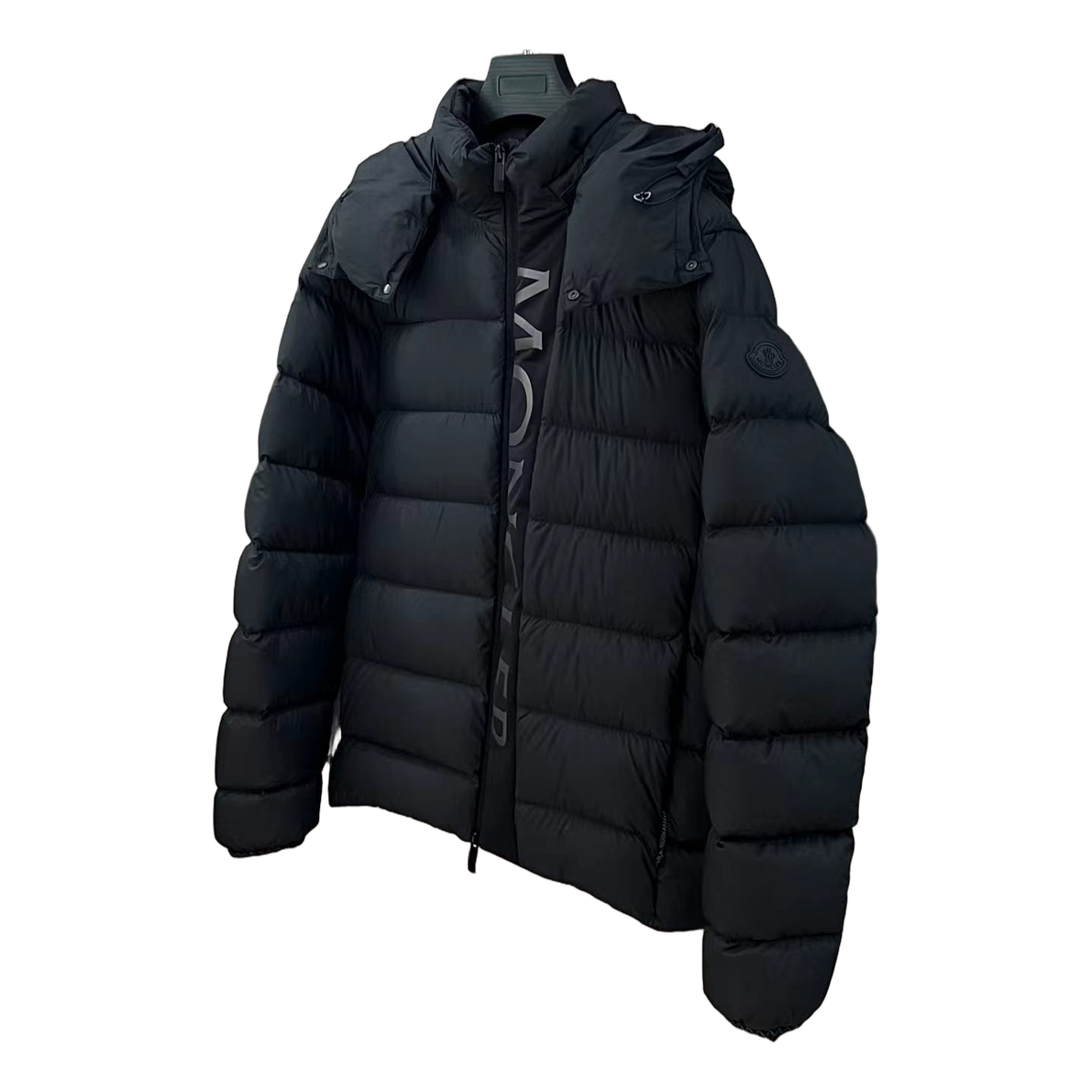 Moncler Vertical-Logo Hooded Down Puffer Jacket - Black