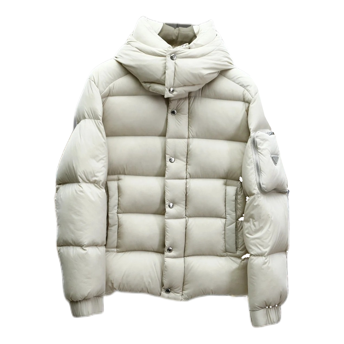 Prada Hooded Insulated Puffer Jacket with Sleeve Pouch
