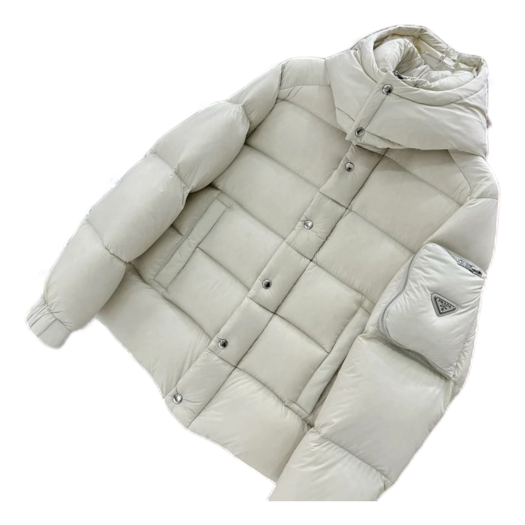 Prada Hooded Insulated Puffer Jacket with Sleeve Pouch